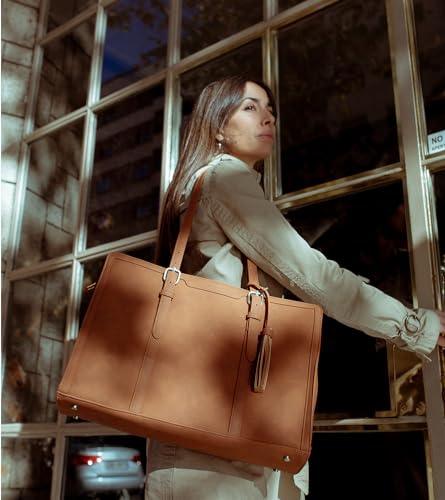 Laptop Bag For Women 15.6 Inch Work Tote Bags PU Leather Computer Purse For Business Office With 3 Layer Compartments
