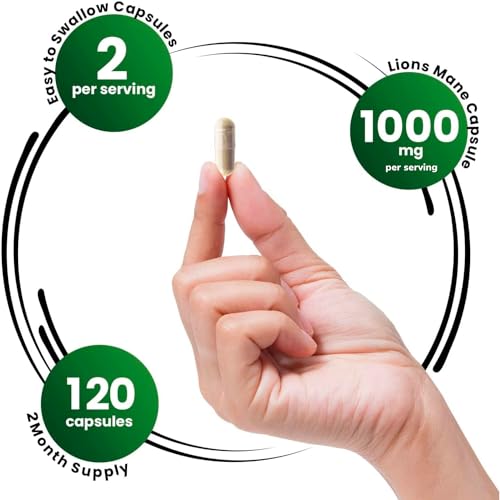 Lions Mane Supplement with 100% Lions Mane Extract - Nootropics Brain Support Supplement 1000mg/serving - (120 Capsules)