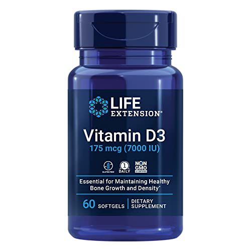 Vitamin D3 175 mcg (7000 IU), Immune System Support, Bone Health, Brain Performance, Gluten-Free, Non-GMO, Once Daily, Two-Month Supply, 60 softgels