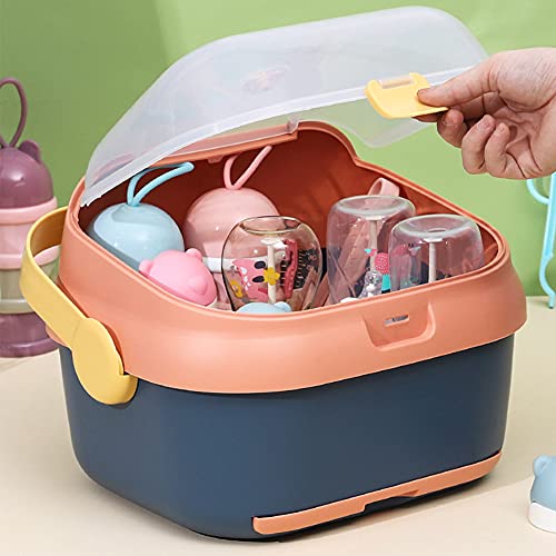 Baby Bottle Drying Rack Container with Drainer, Portable Nursing Cutlery Box Container with Cover, Bottle Holder for Baby and Toddler, Portable Kitchen Cabinet Organizer, Easy to Clean Drainer (Pink)