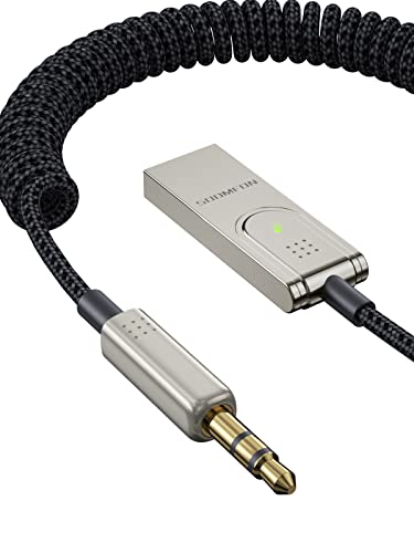 SOOMFON Aux to Bluetooth Receiver for Car Bluetooth 5.1 Adapter 3.5 mm Bluetooth Adapter for Car with Built-in Microphone for Hands-Free Car Kits, Compatible with Car Speakers and Home Audio