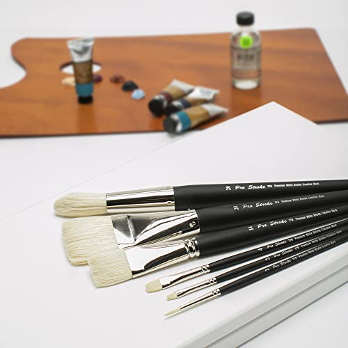 Pro Stroke Premium Artist White ChungKing Hog Bristle Paint Brush - Filbert [5 Piece Value Set]