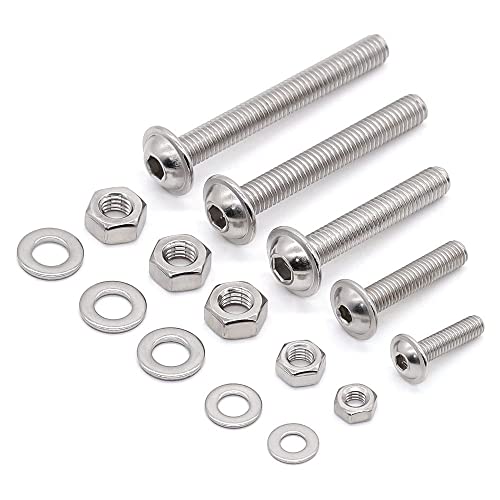 Glvaner (50 Sets) M4-0.7 x 10mm Flanged Washer Button Head Socket Cap Screws & Hex Nuts & Flat Washers, 18/8 Stainless Steel 304, Fully Threaded, Machine Coarse Thread, No Coating, Plain Finish