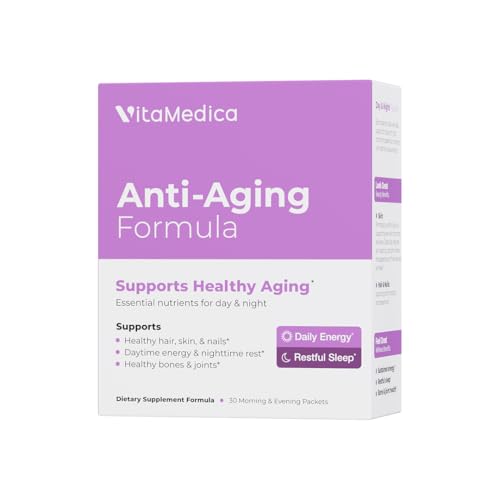 Anti-Aging Formula 4-in-1 Health and Beauty Supplement | Anti Aging Supplement for Women and Men | Healthy Hair, Skin, and Nails | Natural Energy & Restful Sleep | 30 AM & PM Packets