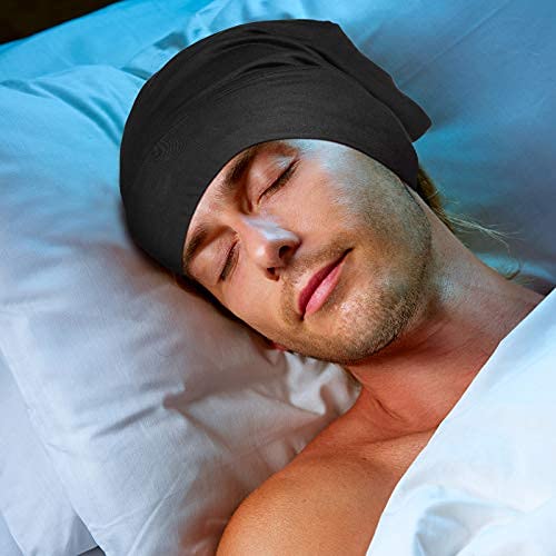2 Pieces Silk Satin Bonnet for Mens with Natural Curly Wave Hair (Black, Gray)