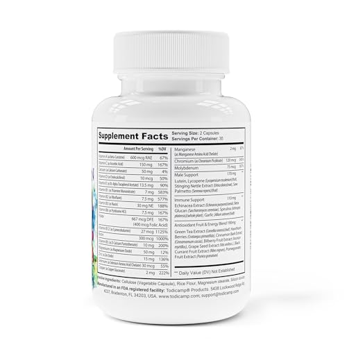 Men's Multivitamin & Mineral Complex with Plant-Based Extracts - Multivitamin for Men Improves Overall Health, Antioxidant & Natural Body Support - 60 Capsules - 30 Day Supply