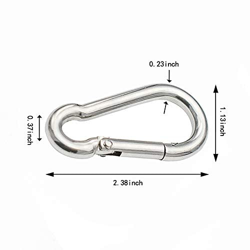 Carabiner Clip, Spring Snap Hooks, Heavy Duty Stainless Steel 304 Hooks, Swing Set Kit for Gym,Camping,Swing,Leash Dog, Rope Connected/M6 4Pack
