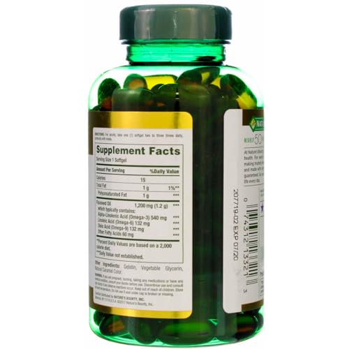 Nature&#39;s Bounty Flaxseed Oil 1200 mg, Rapid Release Softgels, Natural, White, 125 Count, Pack of 2