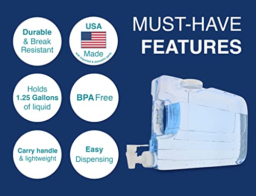 Oasis Drink Dispenser for Fridge, 1.25 Gallon - Plastic Beverage Dispenser with Spigot for Easy Dispensing - BPA Free Clear Plastic - Convenient Handle, Easy-Pour Spout