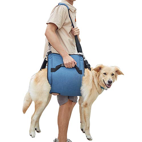 COODEO Dog Carry Sling, Emergency Backpack Pet Legs Support & Rehabilitation Dog Lift Harness for Nail Trimming, Dog Carrier for Senior Dogs Joint Injuries, Arthritis, Up and Down Stairs(XL, Blue)