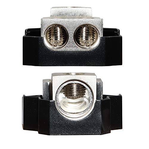 2 Way Power Distribution Block for Car Audio Splitter,1 X 0/2/4 Gauge in / 2 X 4/8 Gauge Out