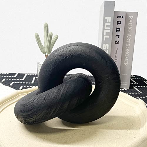 2-Link Wood Chain / Knot Décor, Hand Carved Boho Bead Home Shelf Decor Suitable for Bedroom, Living Room, Coffee Table, Black