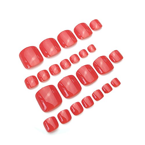 Big Red: 24Pcs Short Square False Toe Nails Solid Color Feet Nail Art Tips Press On Fake Toenails