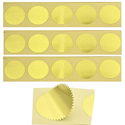 100pcs Embossing Stickers Blank Metallic Gold Certificate Seals Embossed Foil Stickers Scallop Edge Stickers Embosser Stamp Sealing Blank Certificate Self-Adhesive Stickers Notary Seals(Gold)
