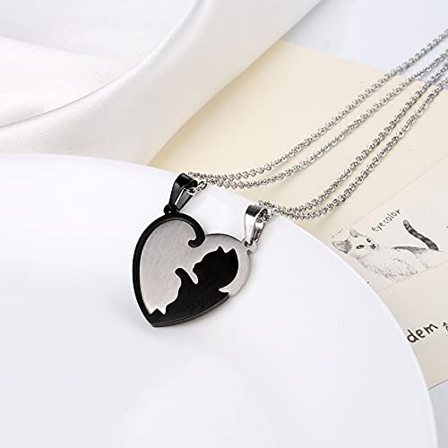 Cat Matching Necklaces Heart Pendant Necklace for Women Men Relationship Friendship Necklaces for 2 Cat Necklace for Couples Best Friends BFF Christmas Birthday Gift