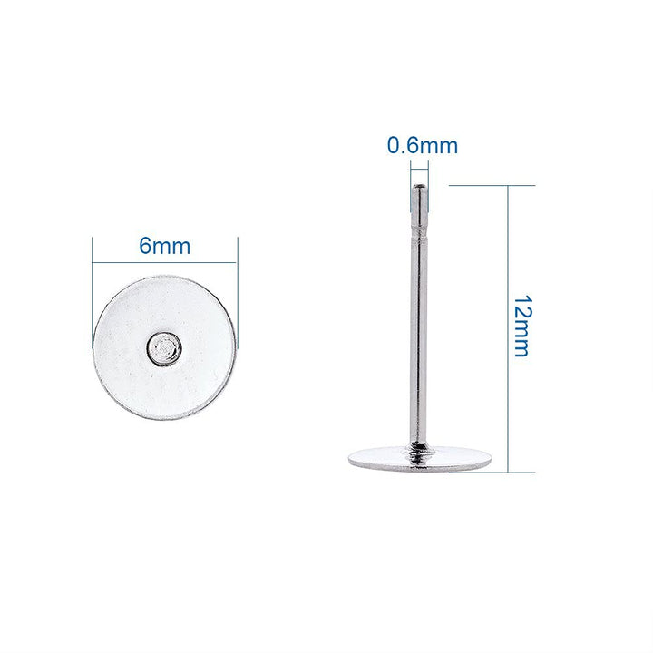 500 Pieces Stainless Steel Flat Round Blank Peg Earrings Posts Flat Pad Ear Stud Components Earring Making Findings (12x6mm, Pin: 0.6mm)