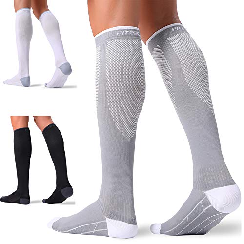 3 Pairs Compression Socks for Women and Men 20-30mmHg- Circulation and Muscle Support Socks for Travel, Running, Nurse, Knee High Socks, Black+White+Grey L/XL