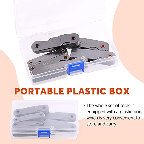 6Pcs Stainless Steel Feeler Gauge and Radius Gauge Set, 5Pcs R0.3-1.5/ R1-6.5/ R7-14.5/ R15-25/ R25-50 Radius Fillet Gauge with 32 Blades 0.04-0.88 mm Metric and Imperial Gap Measuring Tool