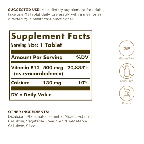 Solgar Vitamin B12 500 mcg - 100 Tablets - Vegan, Glute