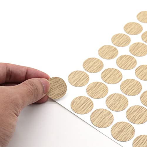 Self-Adhesive Screw Hole Stickers PVC Cover Caps Dustproof for Wooden Furniture Cabinet 21mm 2 Sheets/108 Pcs Light Oak