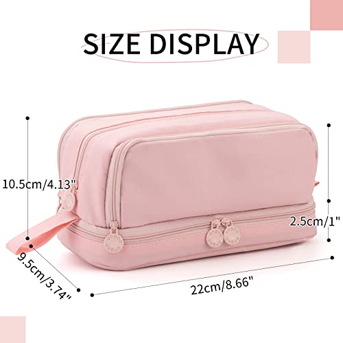 Large Capacity Pen Pencil Case with 4 Compartments, Multi-Slot Pencil Pouch Bag Aesthetic School Supplies Organizer for Teen Girls, Women, Adults (Pink)