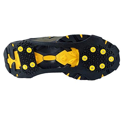 LONGLUOSI Ice Grips,Crampons Non-Slip Ice &amp; Snow Grips Cleat Over Shoe/Boot Traction Cleat Rubber Spikes Anti Slip 10 Steel Studs Slip-on Stretch Footwear for Hiking and Walking(L)