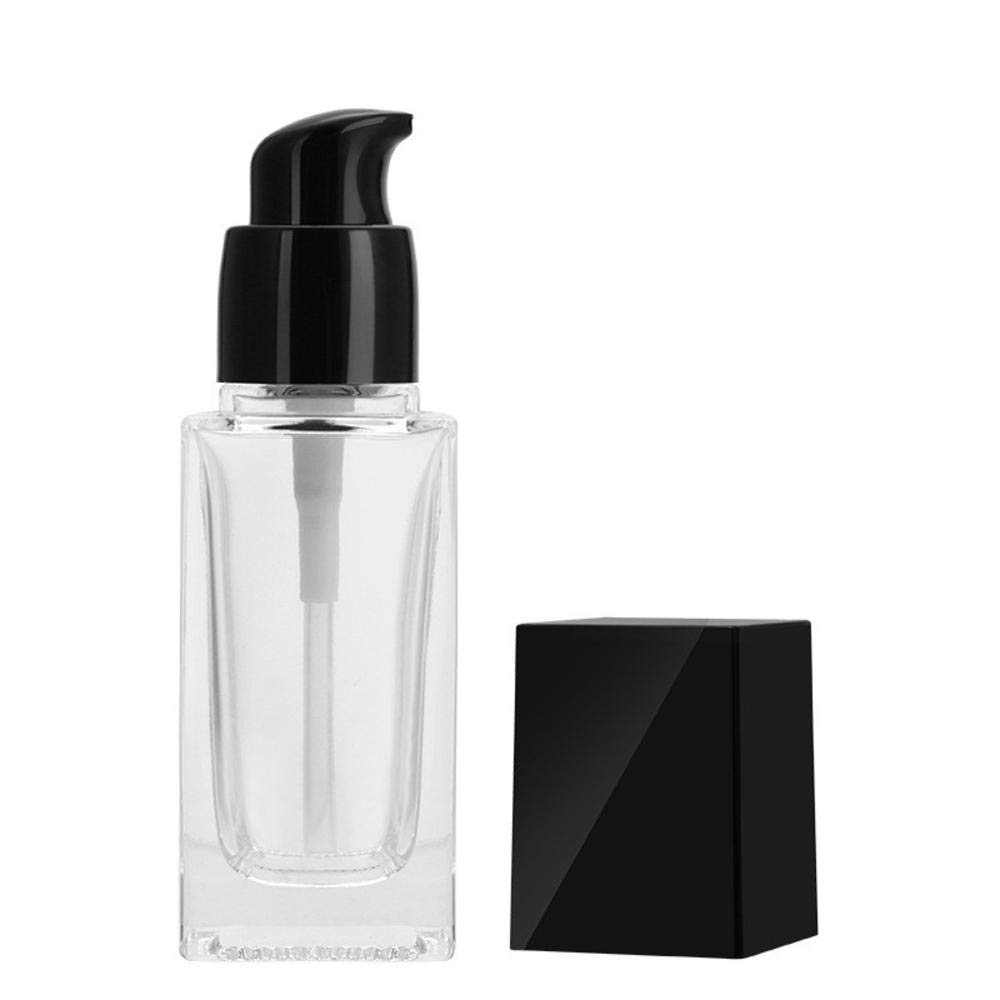 2 Pack 30ml/1 Oz clear Glass Foundation Bottle,Empty Refillable Square Lotion Bottle With Press Pump for Lotion Liquid Body Cream Cosmetic Travel Foundation Samples Vials-Pipette&Funnel Included
