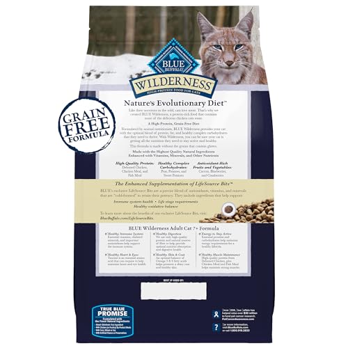 Wilderness Natural Mature Dry Cat Food for Cats 7+ Years, High-Protein and Grain-Free Diet, Supports Immune System Health and Energy to Stay Active, Chicken, 5-lb. Bag