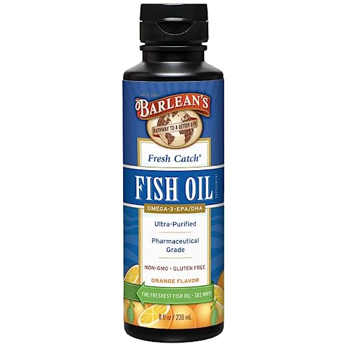 Omega 3 Fish Oil Supplement, Liquid EPA and DHA Fatty Acid Supplements Support, High Potency Orange Flavored, 8 oz
