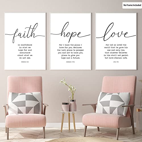 Faith Hope and Love Bible Verses 3 Piece Canvas Wall Ar
