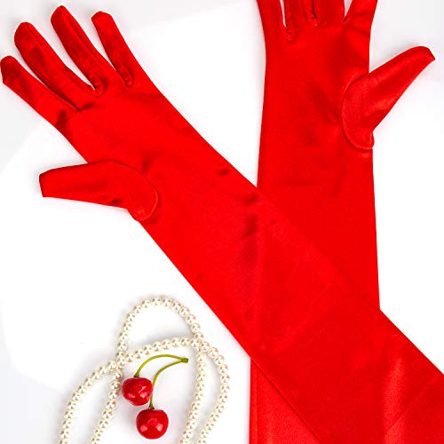Long Red Elbow Satin Gloves 21 Stretchy 1920s Opera Gloves Evening Party Dance Gloves for Women