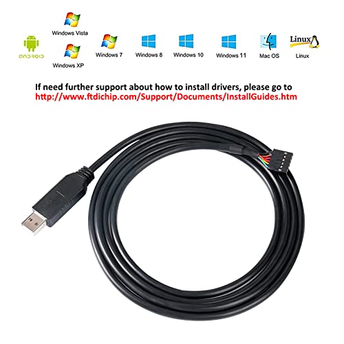 USB to TTL Serial 5V Adapter Cable with FTDI FT232RL Chip 6 Pin 0.1 inch Pitch Female Socket Header UART IC Windows 11 10 8 7 Linux MAC OS (6ft, Black)