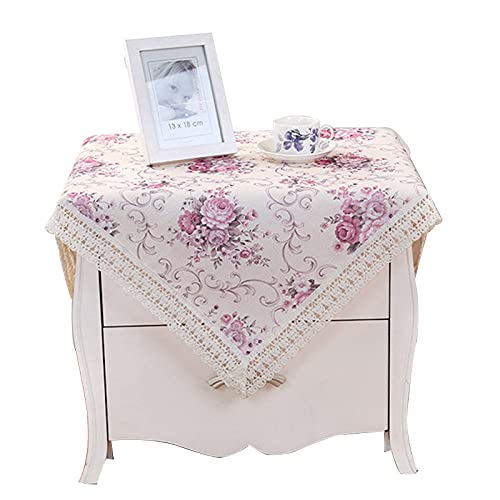 Cotton Farmhouse Tablecloth,Flower Farmhouse Bedside Tablecloth,Bedside Tablecloth, Nightstand Tablecloth, Country Style Tablecloth, Flower Tablecloth 24x24 inch (Purple)
