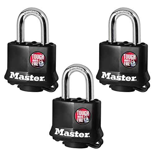 311TRI Keyed Alike Laminated Steel Padlock , 3-Pack , Black
