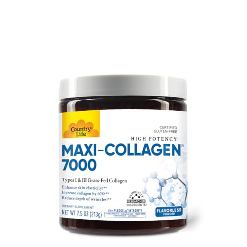 Maxi-Collagen 7000 Powder - Verisol Bioactive Collagen Peptides, Vitamin C, A &amp; Biotin, 4,500 mg Types I &amp; III Grass-Fed Collagen - Supports Skin, Hair, Nails &amp; Joint Health, 7.5 oz