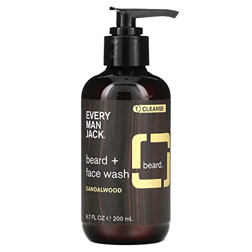 Every Man Jack Beard + Face Wash - Subtle Sandalwood Fragrance - Deep Cleans, Conditions, and Softens Your Beard and Skin Underneath - Naturally Derived with Aloe and Coconut - 6.7-ounce (EmjBeardWashParent)