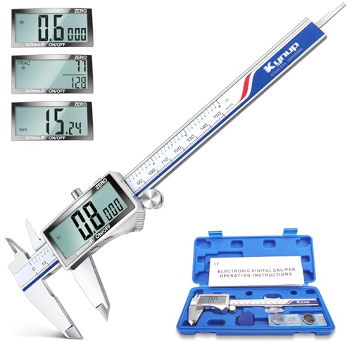 Digital Caliper, Caliper Measuring Tool with Large LCD Screen, Micrometer Caliper, Stainless Steel, Screen Splash Proof, Easy Switch from Inch Metric Fraction (6 Inch)
