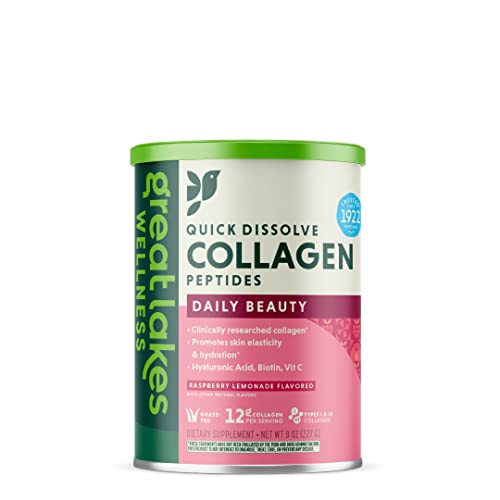 Beauty Boost Advanced Collagen Peptides Powder with Hyaluronic Acid, Biotin, Vitamin C - Skin Elasticity and Hydration - Raspberry Lemonade Flavor - Non-GMO, Keto, Kosher - 8 oz