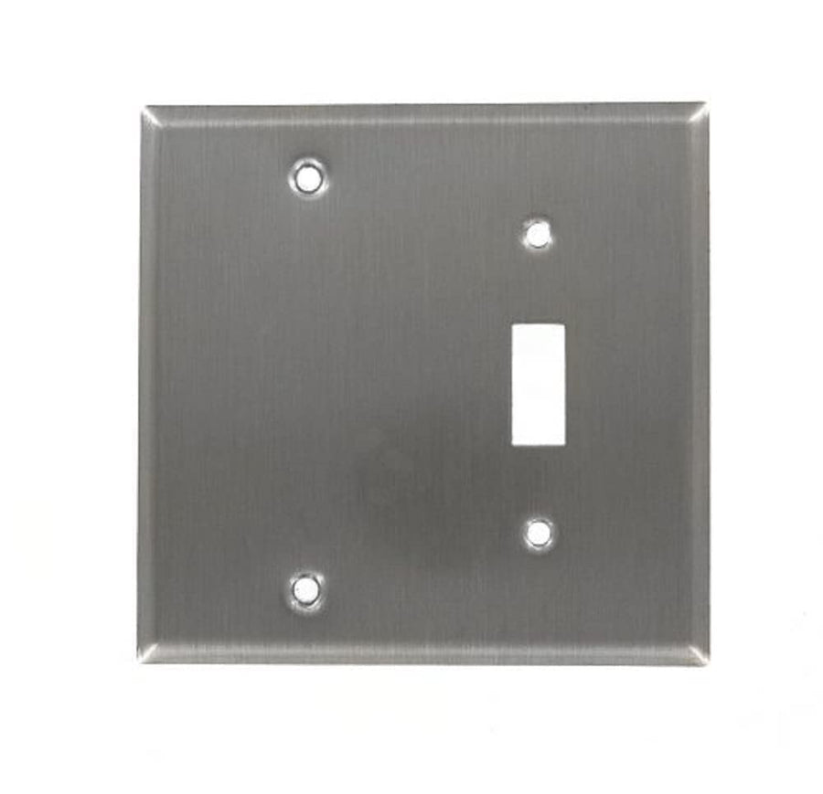 84006-40 2-Gang 1-Toggle 1-Blank Device Combination Wallplate, Standard Size, Strap Mount, Stainless Steel
