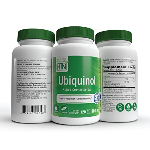 Ubiquinol 100mg 120 Softgels as Kaneka QH Reduced CoQ-10 | Stabilized - 3rd Party Tested | Enhanced Bioavailability | Cardiovascular &amp; Mitochondria Function Support | Non-GMO