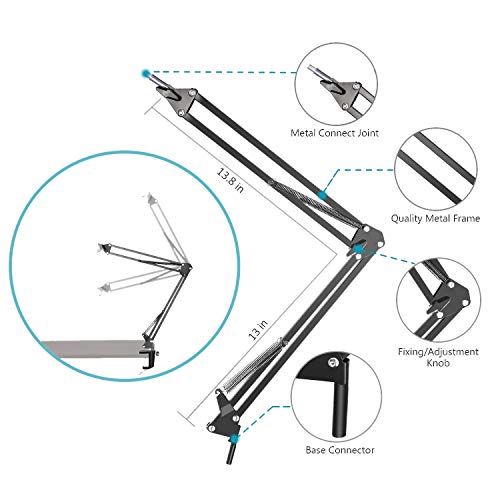 Blue Yeti Microphone Boom Arm Stand with Yeti Microphone Pop Filter, Compatible with Blue Yeti Mic, Blue Yeti X USB Microphone with Cable Sleeve