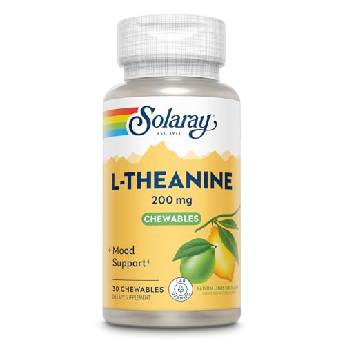 L Theanine 200mg, Mood Support Supplement with Vitamin B6 - Calming Support During Occasional Stress - Natural Lemon Lime Flavor - 60-Day Guarantee, Lab Verified - 30 Servings, 30 Chewables