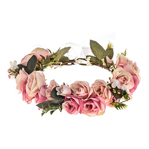 Adjustable Flower Crown Floral Headpiece Floral Crown Wedding Festivals Photo Props (baby pink)