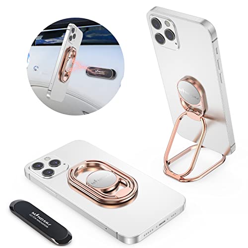 Phone Ring Holder Grip-with Car Magnetic Phone Mount Metal Phone Ring Finger Kickstand Cell Phone Grip Compatible with iPhone iPad Smartphones Tablets (Rosegold)