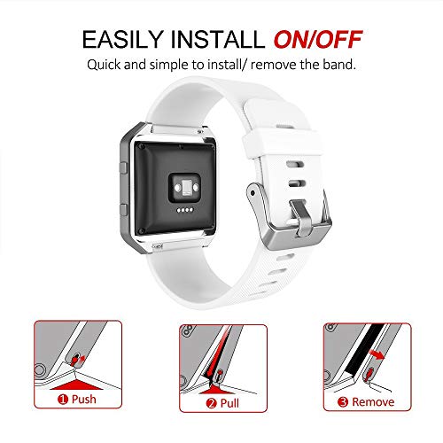 Sport Band Compatible with Fitbit Blaze Smartwatch Sport Fitness, Silicone Wrist Band with Meatl Frame Replacement for Fitbit Blaze Men Women, Small, White Band+Silver Frame