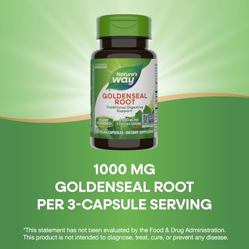 Nature&#39;s Way Goldenseal Root, Traditional Digestive Support, Berberine, Non-GMO Project Verified, Vegan, 50 Capsules (Packaging May Vary)