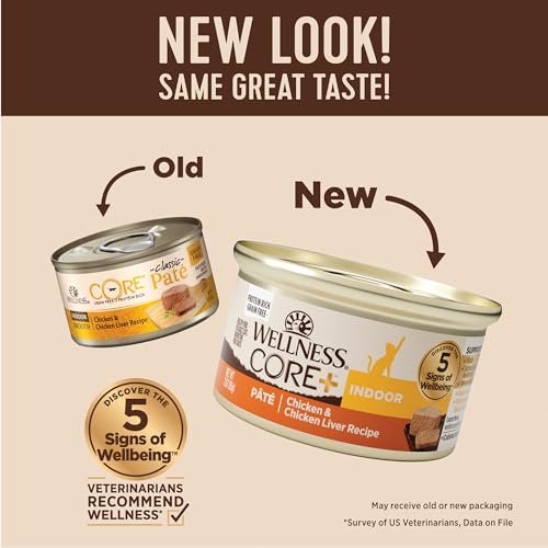 CORE+ Indoor Pate Adult Wet Cat Food, Natural, Protein-Rich, Grain Free, 3 Ounce, 12 Pack (Chicken & Chicken Liver)