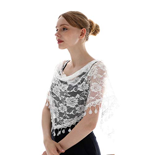 Mass Veil Catholic Church Mantilla Chapel Lace Shawl or Scarf Latin Mass Head Cover with a Handy Storage Pouch (White)