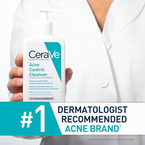 CeraVe Acne Treatment Face Wash | Salicylic Acid Cleanser with Purifying Clay, Niacinamide, and Ceramides | Pore Control and Blackhead Remover | 8 Ounce