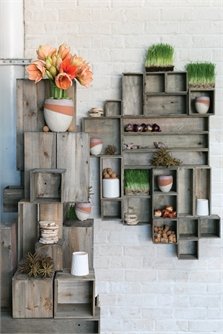 Wood Planter Box Set, Rustic Whitewash, Plastic Liners,